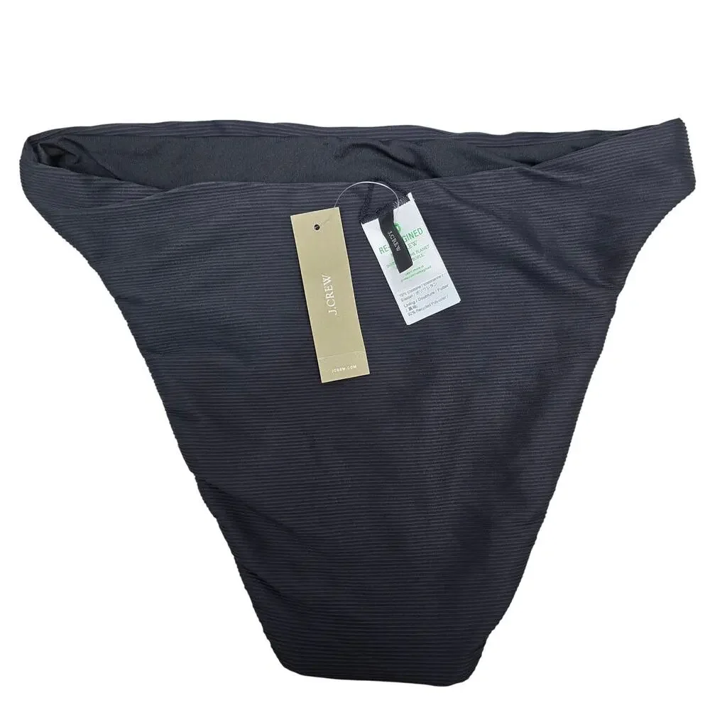 NWT J. Crew Ribbed high-rise cheeky bikini bottom Swim Size S Black Style BE808